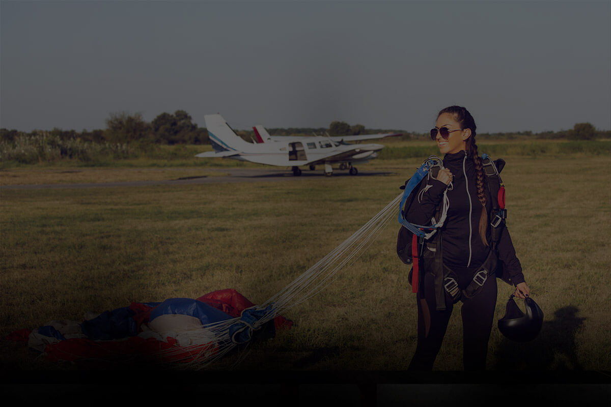 Woman walking away from a skydive