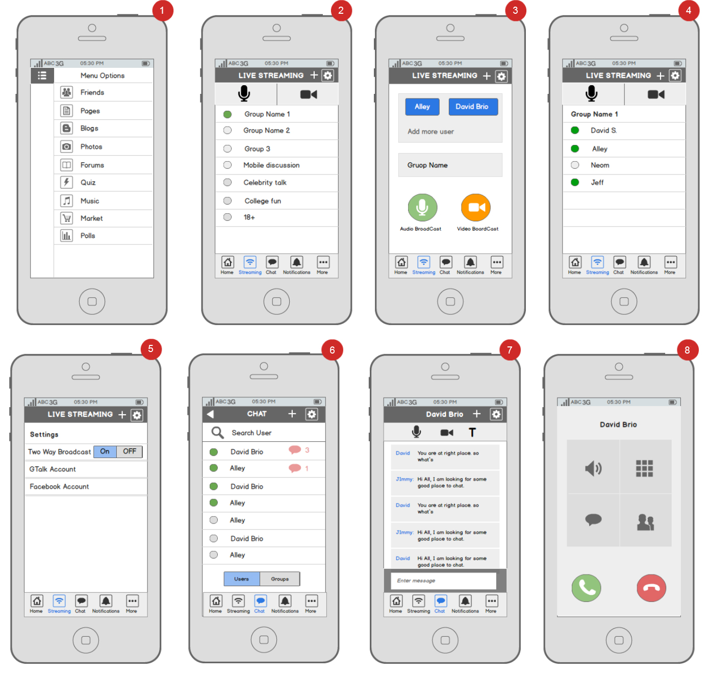 Example of low-fidelity wireframes created during planning 