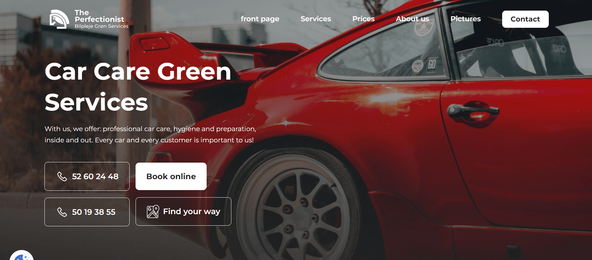 Landing page of Bilpleje Grøn Services 