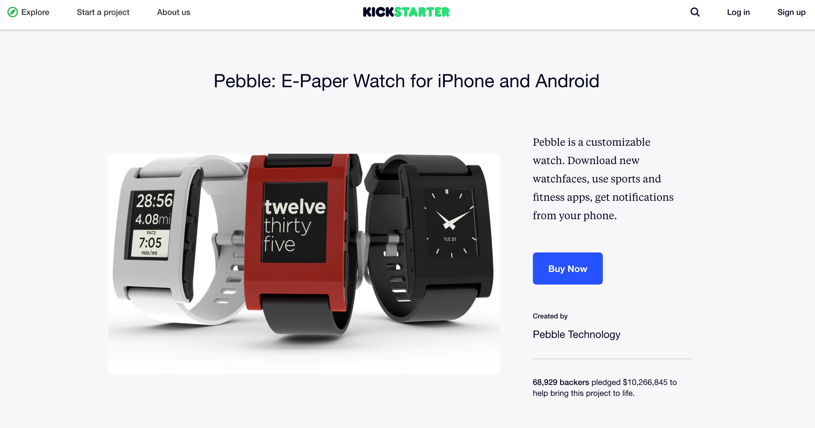 Pebble Crowdfunding MVP-Minimum Viable Product example